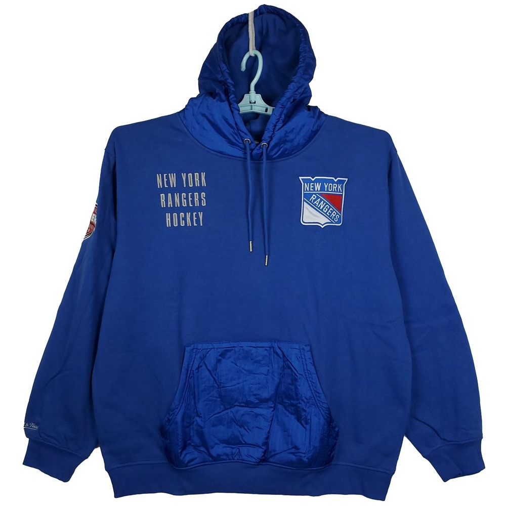 New York Rangers Mitchell &‎ Ness NHL 2XL XXL Hoodie Embroidery Logo Blue NWT